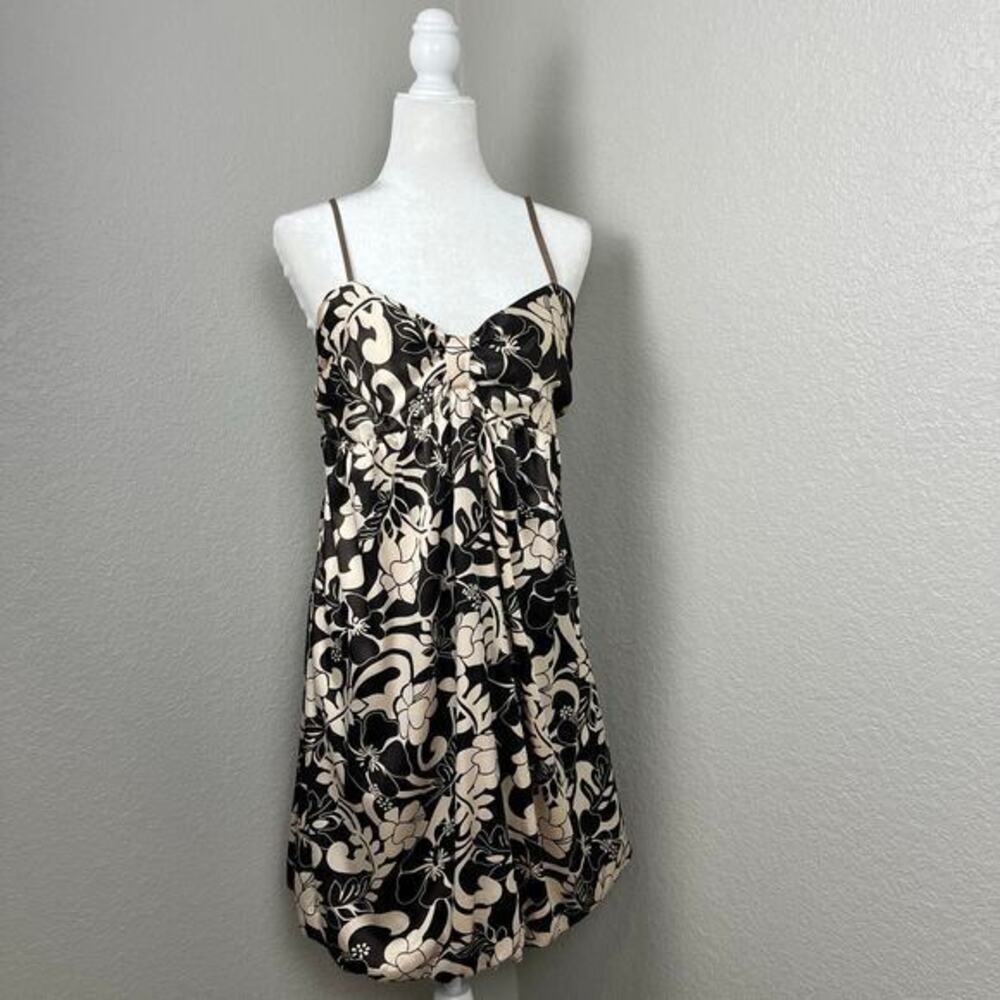 Y2K Babydoll Dress Womens S/M Bubble Hem Chocolate Brown Floral Satin Coquette